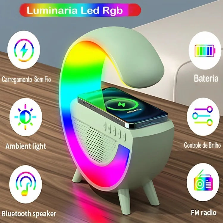 G-Speaker Smart Station, Bluetooth, Luminária e Carregador Sem Fio, Luz de Alarme RGB