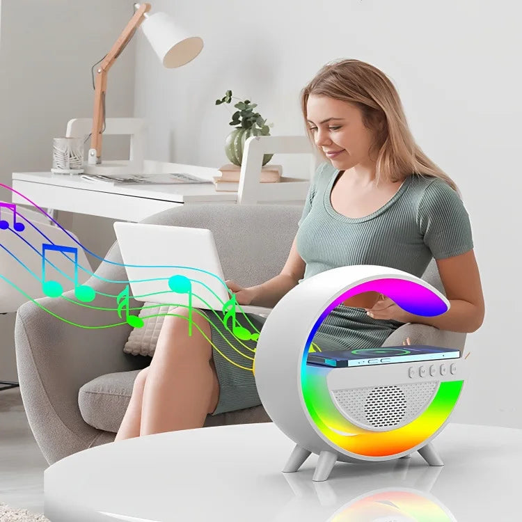 G-Speaker Smart Station, Bluetooth, Luminária e Carregador Sem Fio, Luz de Alarme RGB