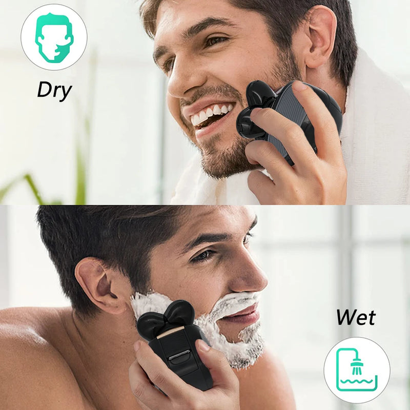 Obtenha o barbear perfeito, onde quer que esteja, com nosso aparelho elétrico de barbear molhado e a seco! Equipado com 5 cabeças flutuantes para um contato suave com a pele, garantindo