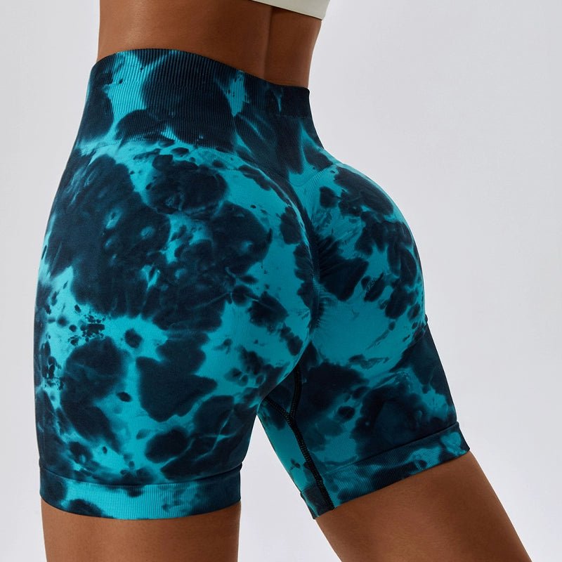 2023 European and American Tie-dye Seamless Yoga Shorts High Waist Buttock Lifting Fitness Pants Belly Holding Tight Sports Shorts Women Fitness