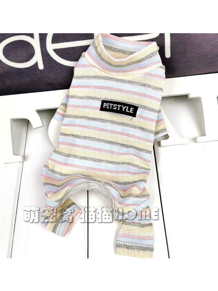 Psychedelic Striped Dog Clothes Spring Pet Autumn and Winter Teddy Four-Legged Home Pajamas Pure Cotton Small Size Dogs