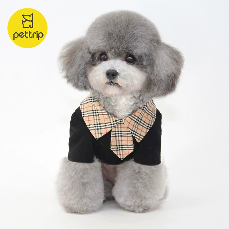 Puppy Clothes Small Size Dogs Base Two Feet Apparel Pet Cat Clothes Teddy Plaid Tie Two Feet Apparel Small Size Dogs