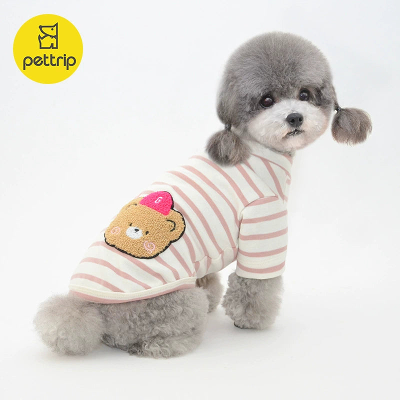 Spring and Summer Pet Clothes Dog Bear Embroidered Brand Stripes Two Feet Puppy Cat Teddy/Pomeranian Clothes Small Size Dogs