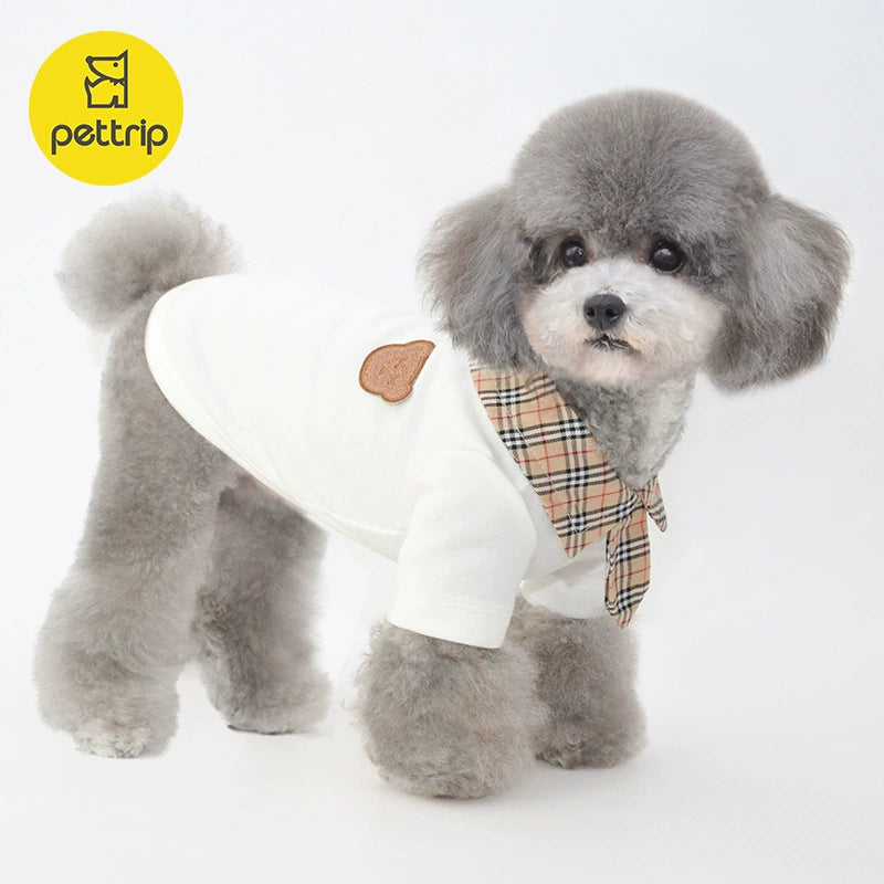 Puppy Clothes Small Size Dogs Base Two Feet Apparel Pet Cat Clothes Teddy Plaid Tie Two Feet Apparel Small Size Dogs