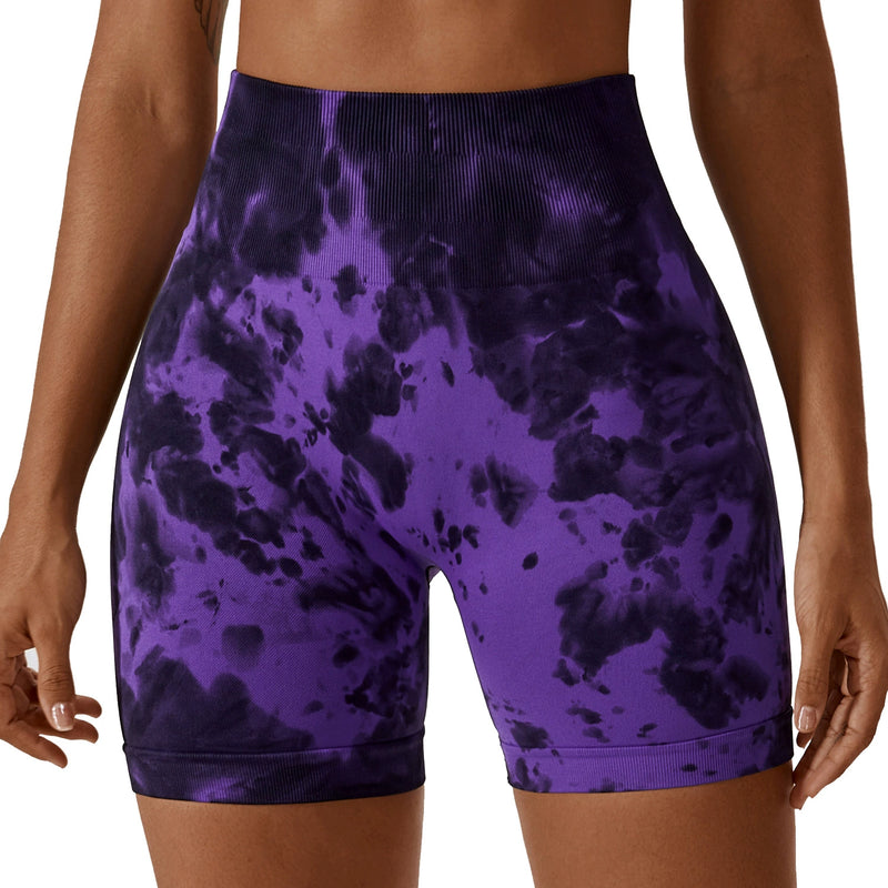 2023 European and American Tie-dye Seamless Yoga Shorts High Waist Buttock Lifting Fitness Pants Belly Holding Tight Sports Shorts Women Fitness