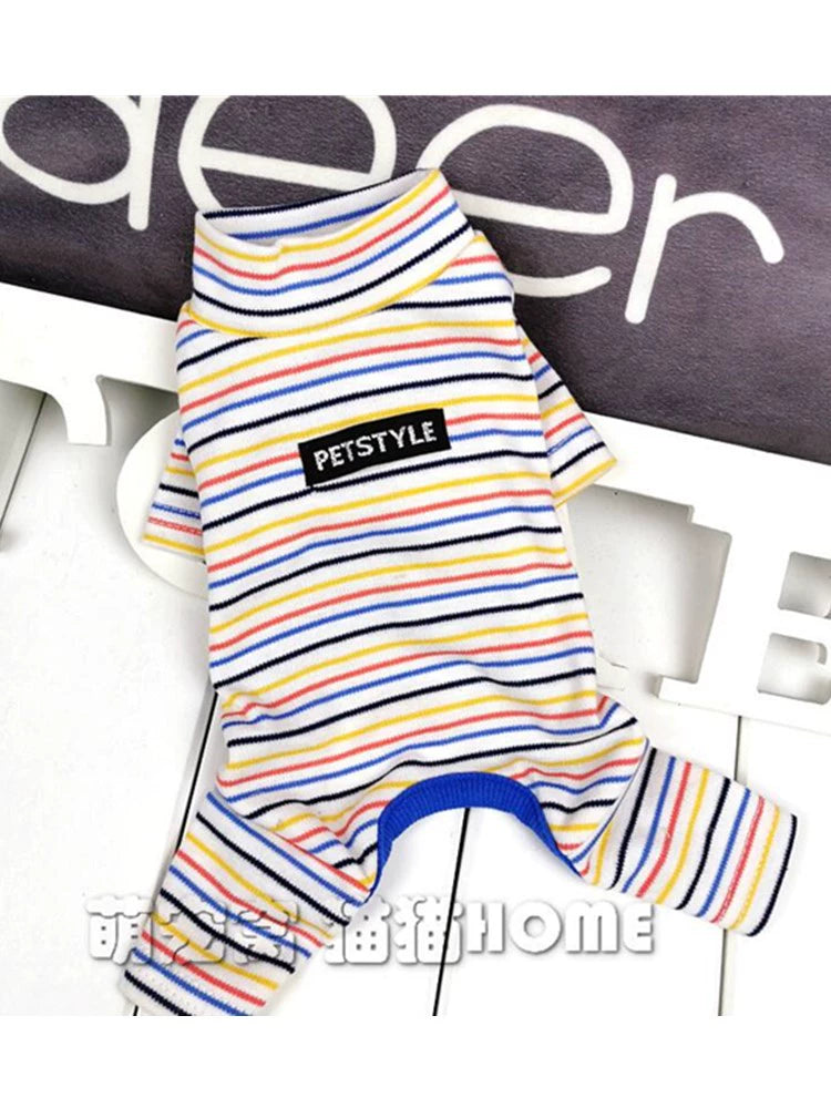 Psychedelic Striped Dog Clothes Spring Pet Autumn and Winter Teddy Four-Legged Home Pajamas Pure Cotton Small Size Dogs