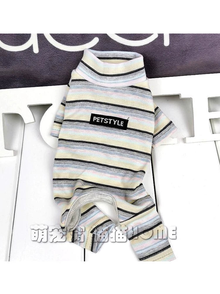 Psychedelic Striped Dog Clothes Spring Pet Autumn and Winter Teddy Four-Legged Home Pajamas Pure Cotton Small Size Dogs