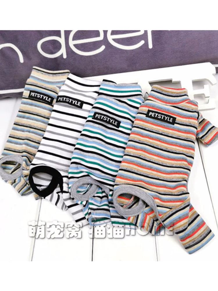 Psychedelic Striped Dog Clothes Spring Pet Autumn and Winter Teddy Four-Legged Home Pajamas Pure Cotton Small Size Dogs