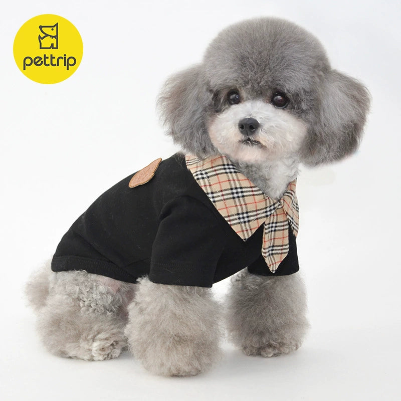 Puppy Clothes Small Size Dogs Base Two Feet Apparel Pet Cat Clothes Teddy Plaid Tie Two Feet Apparel Small Size Dogs