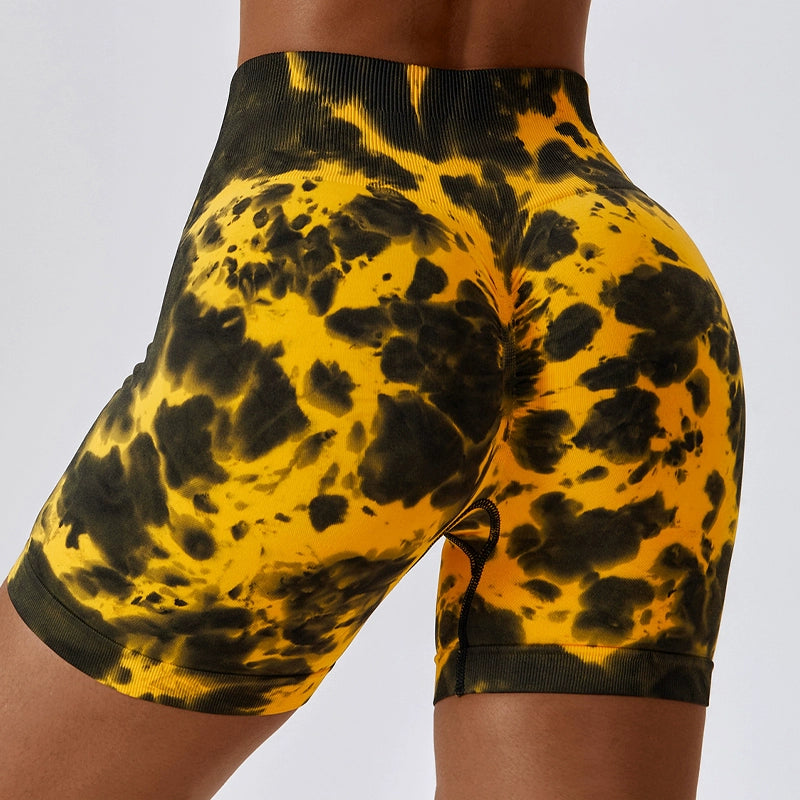 2023 European and American Tie-dye Seamless Yoga Shorts High Waist Buttock Lifting Fitness Pants Belly Holding Tight Sports Shorts Women Fitness