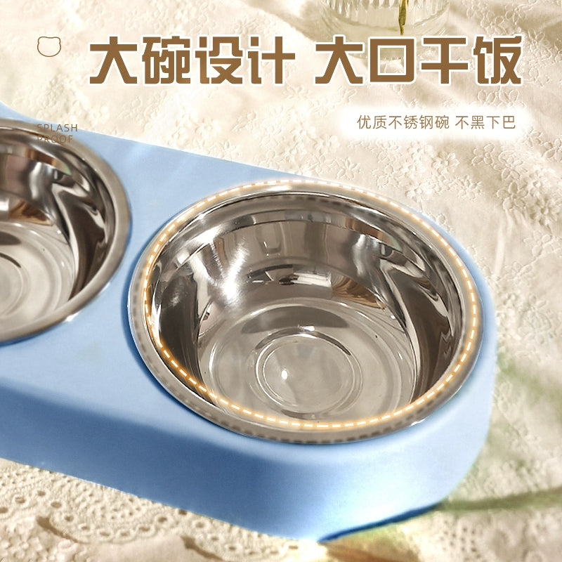 Cat Bowl Automatic Drinking Water Double Bowls Cat Stainless Steel Rice Basin Kittens Basin Food Bowl Dog Feeder Pet Food Basin