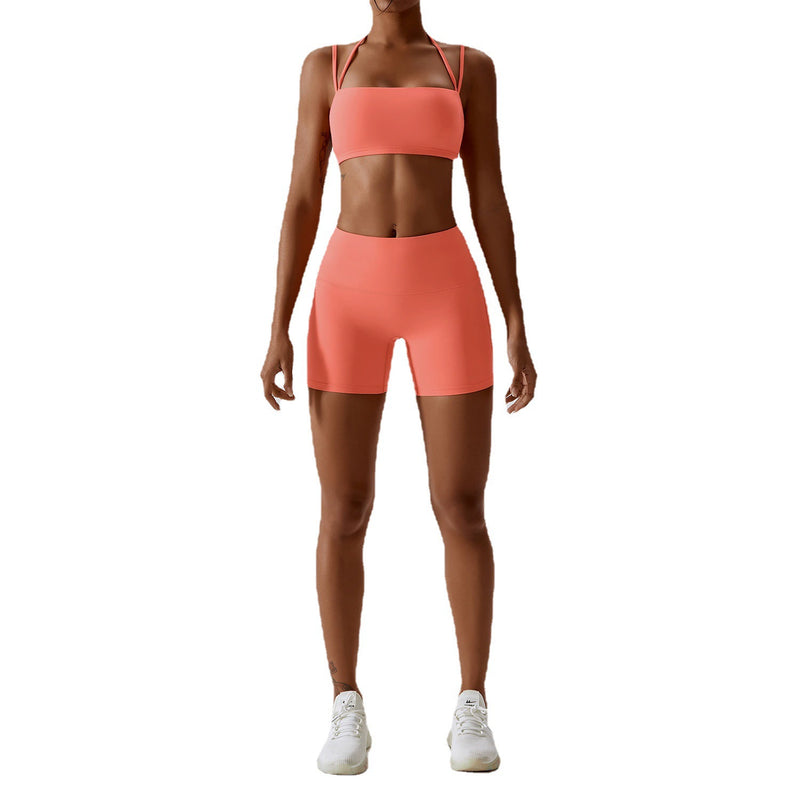 European and American New Nude Feel Yoga Clothes Beauty Back Sports Body-Hugging Suit Running Breathable Quick-Drying Workout Clothes Two-piece Set Women