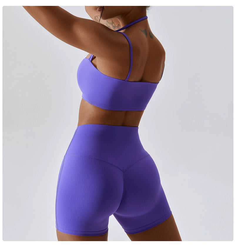 European and American New Nude Feel Yoga Clothes Beauty Back Sports Body-Hugging Suit Running Breathable Quick-Drying Workout Clothes Two-piece Set Women