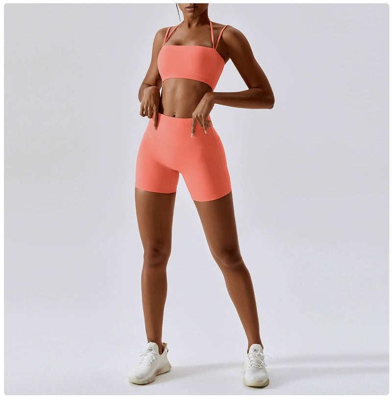 European and American New Nude Feel Yoga Clothes Beauty Back Sports Body-Hugging Suit Running Breathable Quick-Drying Workout Clothes Two-piece Set Women