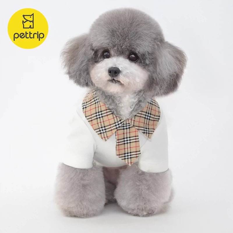 Puppy Clothes Small Size Dogs Base Two Feet Apparel Pet Cat Clothes Teddy Plaid Tie Two Feet Apparel Small Size Dogs