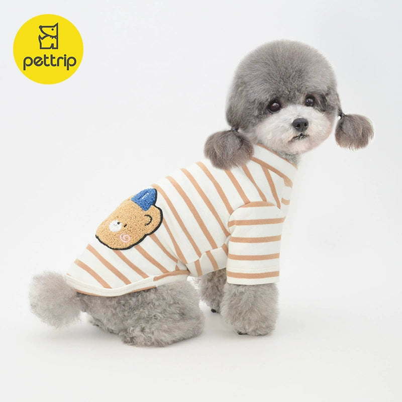 Spring and Summer Pet Clothes Dog Bear Embroidered Brand Stripes Two Feet Puppy Cat Teddy/Pomeranian Clothes Small Size Dogs