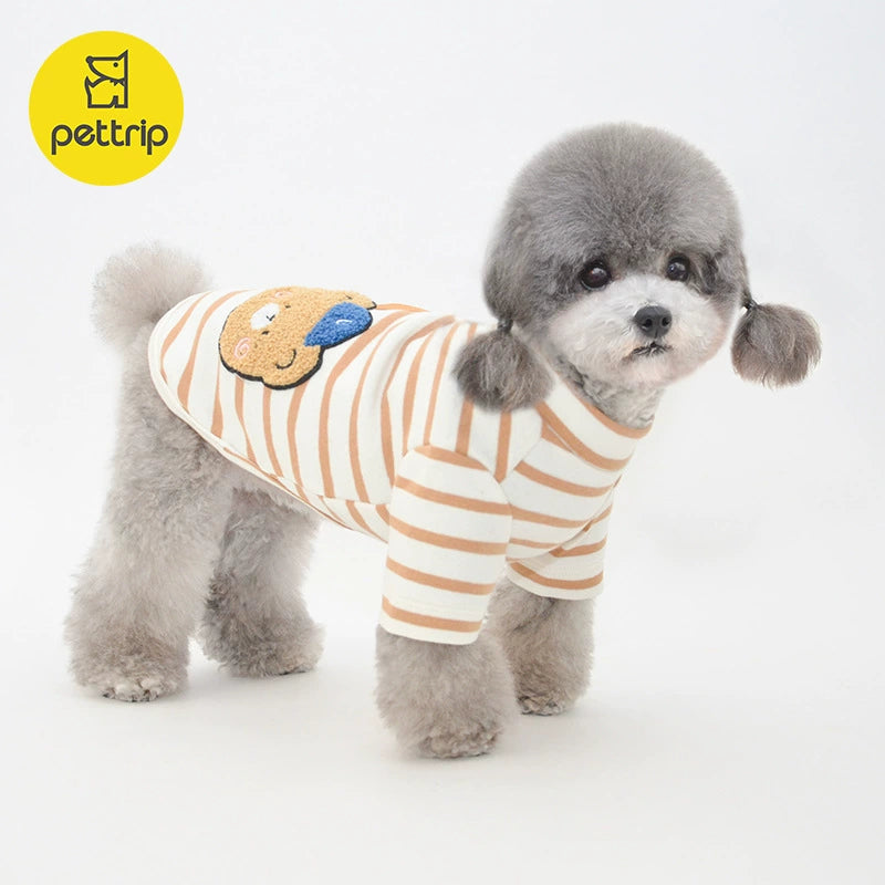 Spring and Summer Pet Clothes Dog Bear Embroidered Brand Stripes Two Feet Puppy Cat Teddy/Pomeranian Clothes Small Size Dogs