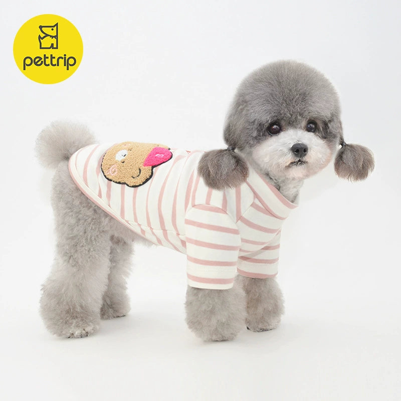 Spring and Summer Pet Clothes Dog Bear Embroidered Brand Stripes Two Feet Puppy Cat Teddy/Pomeranian Clothes Small Size Dogs