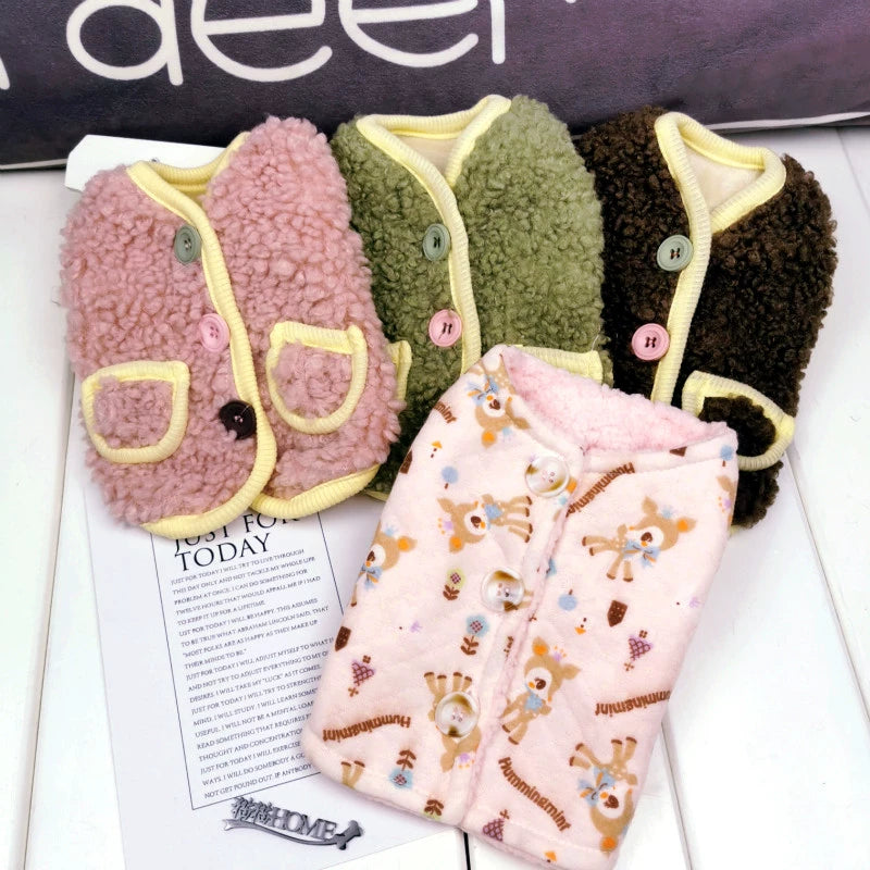 Double Pocket Cat Clothes Teddy Autumn and Winter Pet Clothing Dog Winter Clothing Small Size Dogs Bichon Vest Thickened