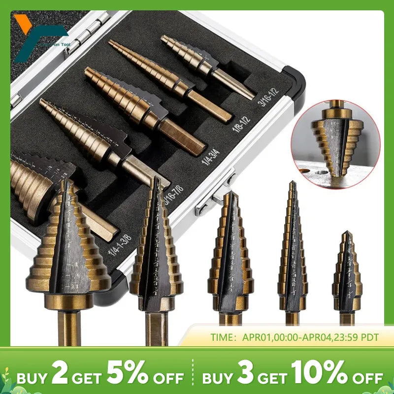 HSS 4241 Cobalt Multiple Hole 50 Sizes Step Drill Set Tools Aluminum Case Metal Drilling Tool for Metal Wood Step Cone Drill Bit