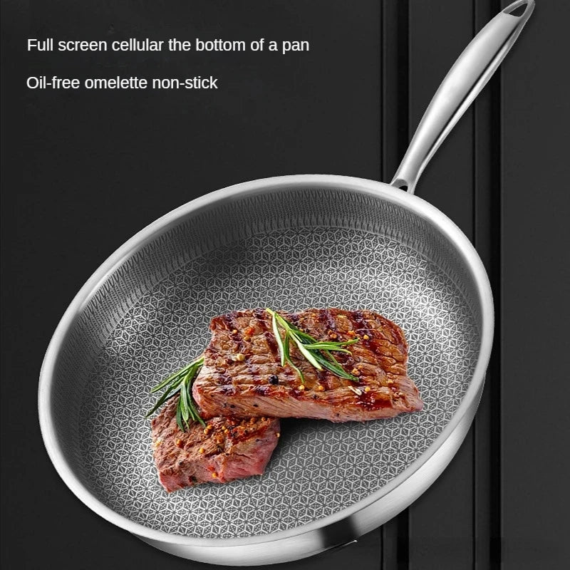 Frying Pan 316 Stainless Steel Honeycomb Cooking Non-stick Non-coated Full Screen Omelet Steak Pancake Cookware Kitchen