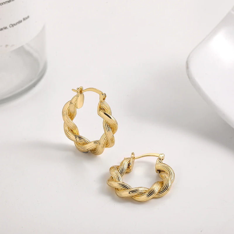 New Trendy Geometric Twisted Thick Hoop Earrings Fashion Gold Color Big Round Circle Earrings for Women Punk Hiphop Jewelry Gift