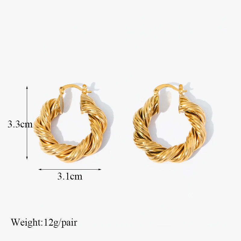 EILIECK 316L Stainless Steel Gold Color Twist Hoop Earrings For Women Fashion Ear Buckle Waterproof Earring Jewelry Gift Party