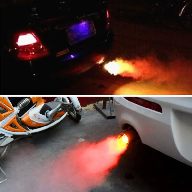 1Pcs Universal Stainless Steel Car LED Exhaust Muffler Tip Pipe Red Light Flaming Tail Muffler 30-63mm