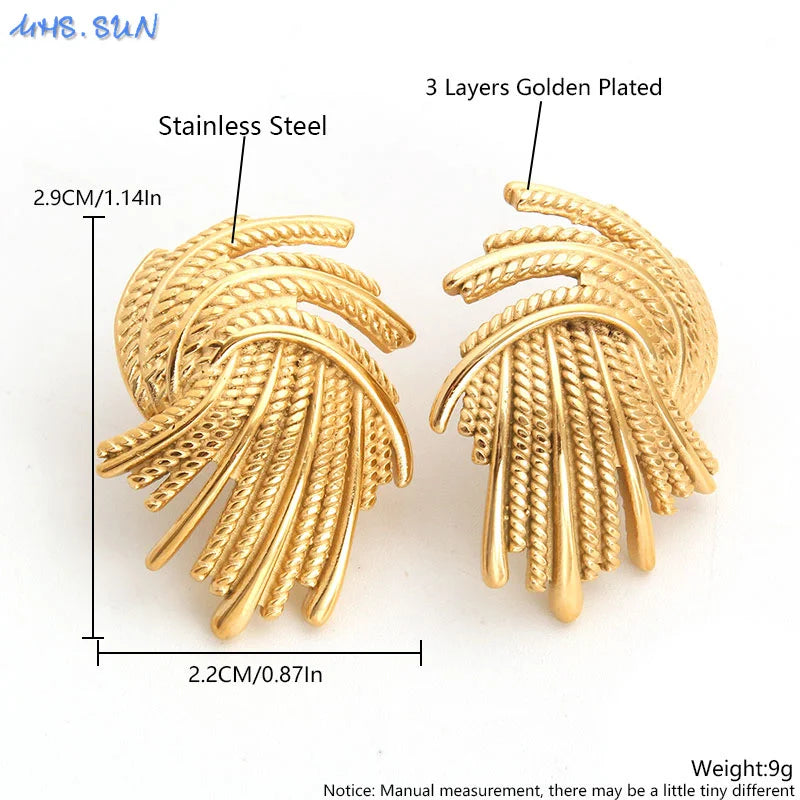 MHS.SUN Korean Luxury Stainless Steel Hollow Hoop Earrings Irregular Gold Plated Heart U-shape Earrings Women Wedding Jewelry