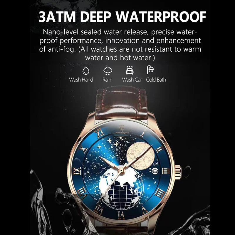 POEDAGAR Brand Luminous Watch Men Luxury Waterproof Ultra Thin Calendar Male Quartz Wristwatches Fashion Genuine Leather Clocks