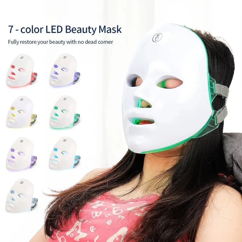 7 Colors LED Facial Mask Red Light Photon Therapy Anti Wrinkle Firming Skin Brightening Acne Treatment Skin Care Face LED Mask