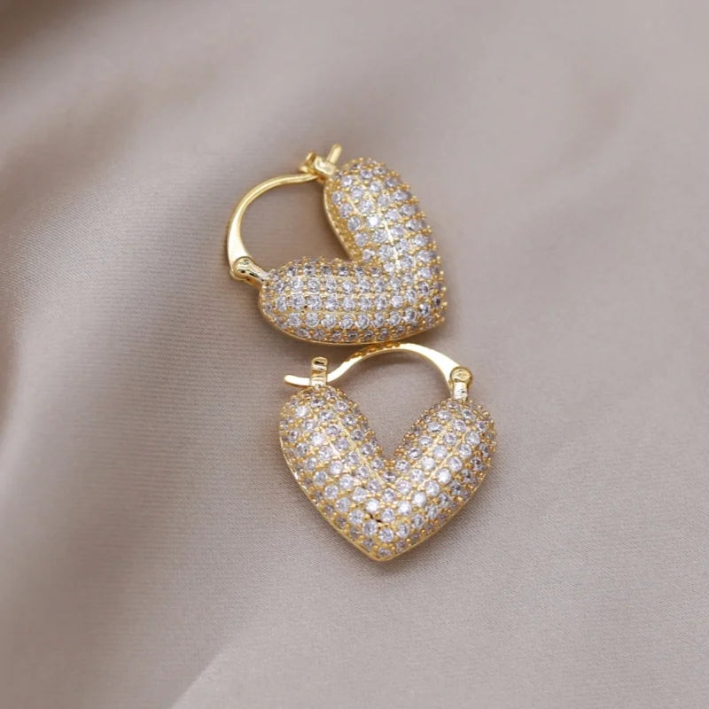 2024 French new design fashion jewelry  gold plated luxury full zircon love hoop earrings elegant women's evening accessories