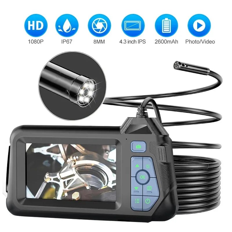 Industrial Endoscope Camera 1080P 4.3 " IPS Single Dual Lens Pipe Car Inspection Camera IP68 Waterproof 8 LEDs For Sewer Engine