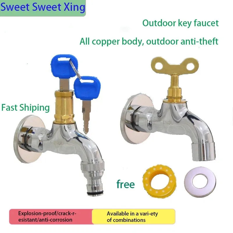 Outdoor Button Faucet, Outdoor Public Place Washing Machine with Lock, Household Car Washing, Anti-theft, 4 Points, Single Cold