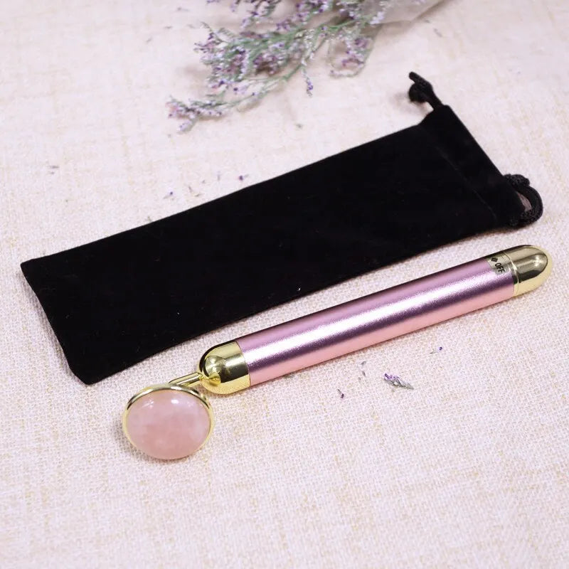 100% Facial Llfting Jade Natural Stone Bar Vibration Massage Jade 24K Gold Beauty Instrument Powder Crystal Disc Electric Beauty