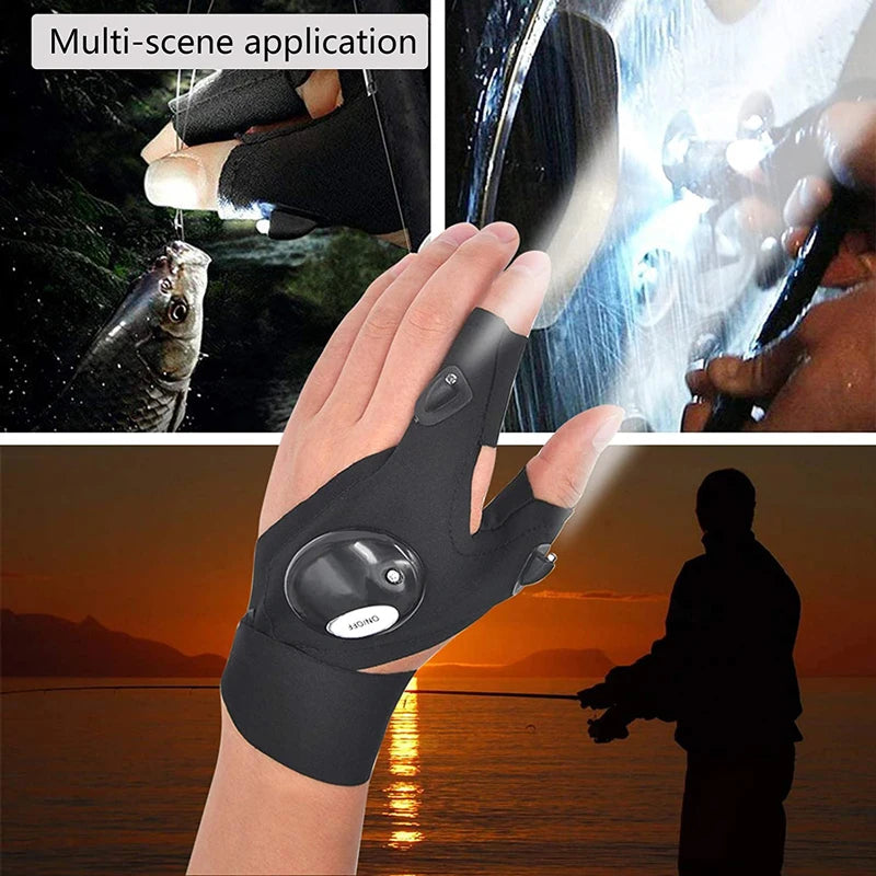 Fingerless Glove LED Flashlight Waterproof Torch Fishing Camping Hiking Survival Safety Multi Light Night Tool Outdoor Tool