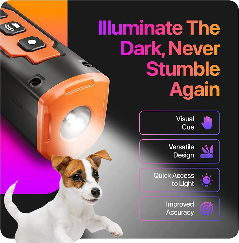 Ultrasonic Dog Training Device, Pet Dog Repeller, recarregável, Anti Bark, dissuasor dispositivo com lanterna LED, Lançamento de