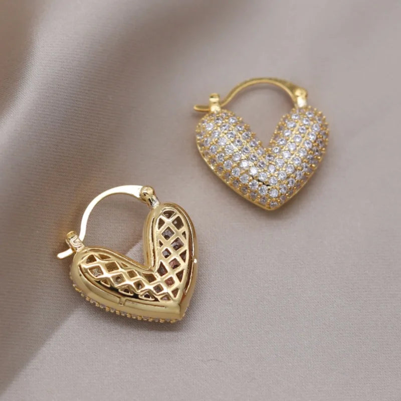 2024 French new design fashion jewelry  gold plated luxury full zircon love hoop earrings elegant women's evening accessories