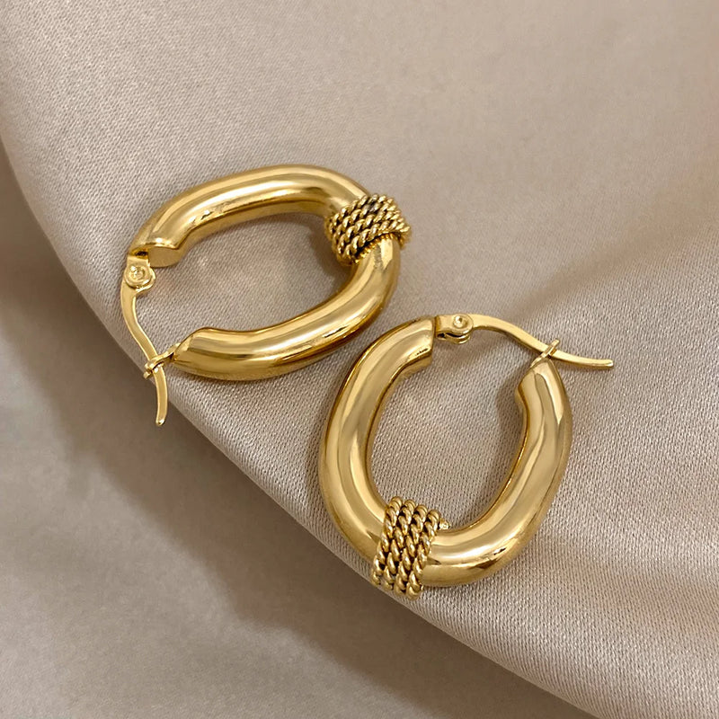 ALLYES U-shaped 316L Stainless Steel Chunky Earrings for Women Fashion Punk Gold Color Geometric Hoop Earrings Jewelry Gifts