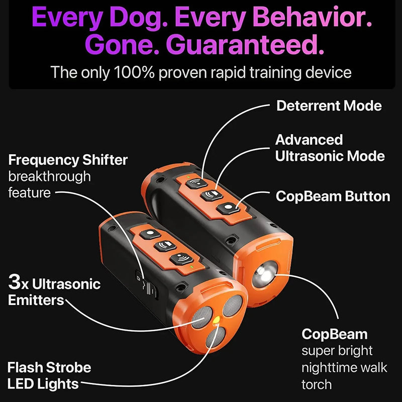 Ultrasonic Dog Training Device, Pet Dog Repeller, recarregável, Anti Bark, dissuasor dispositivo com lanterna LED, Lançamento de