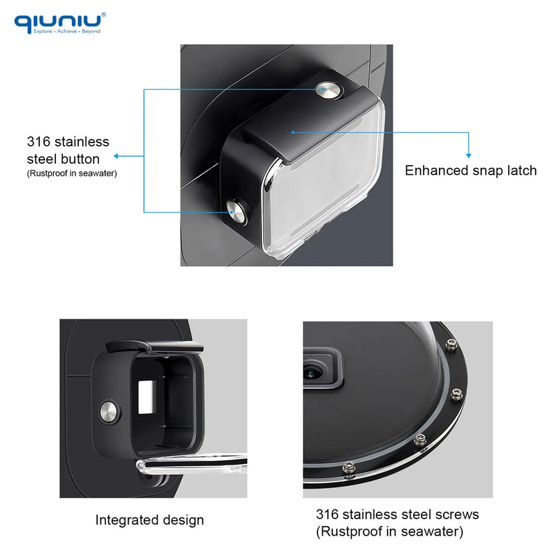 QIUNIU 45m Waterproof Dome Port for GoPro Hero 9 10 11 12 Black Waterproof Housing Cover for Go Pro Diving Accessories Dome Port