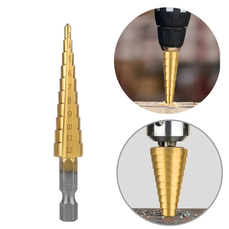 3-12 4 -12 4-20MM HSS Straight Fluted Pagoda Step Drill 3Pcs Cloth Bag Hex Shank Reamer Bit Set Titanium Coated Wood Metal Hole