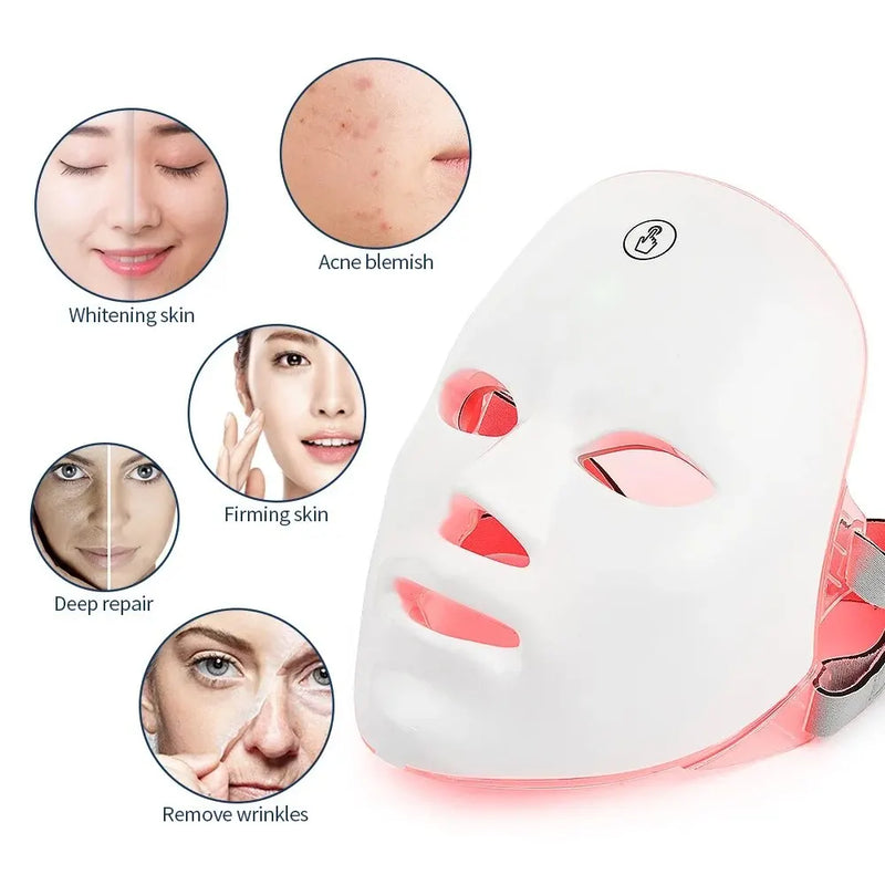 7 Colors LED Facial Mask Red Light Photon Therapy Anti Wrinkle Firming Skin Brightening Acne Treatment Skin Care Face LED Mask