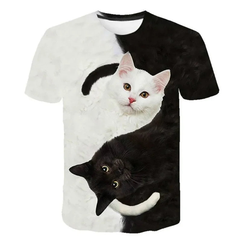 Men's and women's fashionable short sleeved T-shirt Harajuku 3D cat print shirt European and American size top summer new style