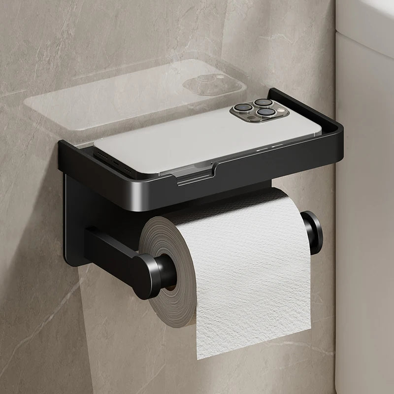 Aluminum Alloy Toilet Paper Holder Bathroom Wall Mount WC Paper Phone Holder Shelf Towel Roll shelf Accessories