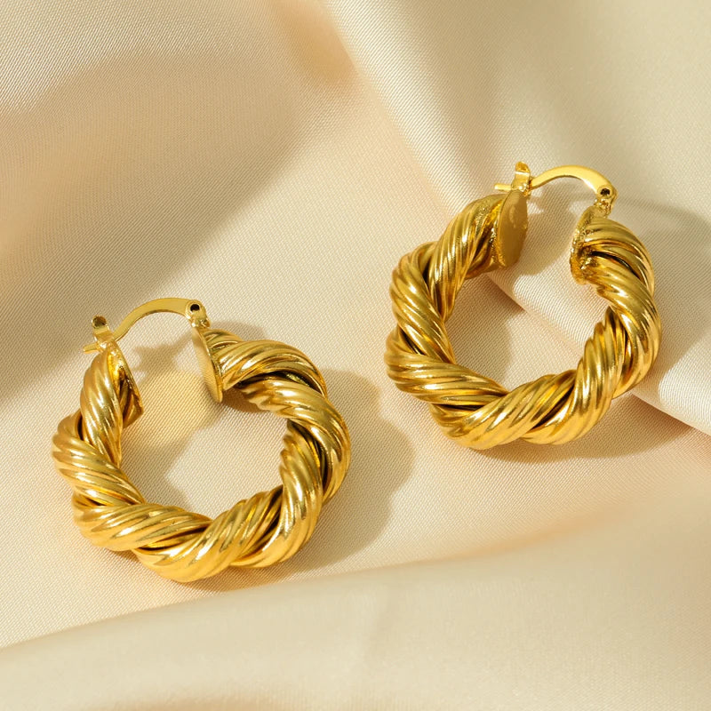 EILIECK 316L Stainless Steel Gold Color Twist Hoop Earrings For Women Fashion Ear Buckle Waterproof Earring Jewelry Gift Party