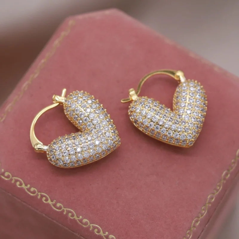 2024 French new design fashion jewelry  gold plated luxury full zircon love hoop earrings elegant women's evening accessories