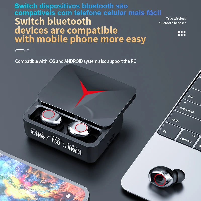 Fones de ouvido sem fio TWS via Bluetooth Touch Control, HiFi Stereo Earbuds com microfone