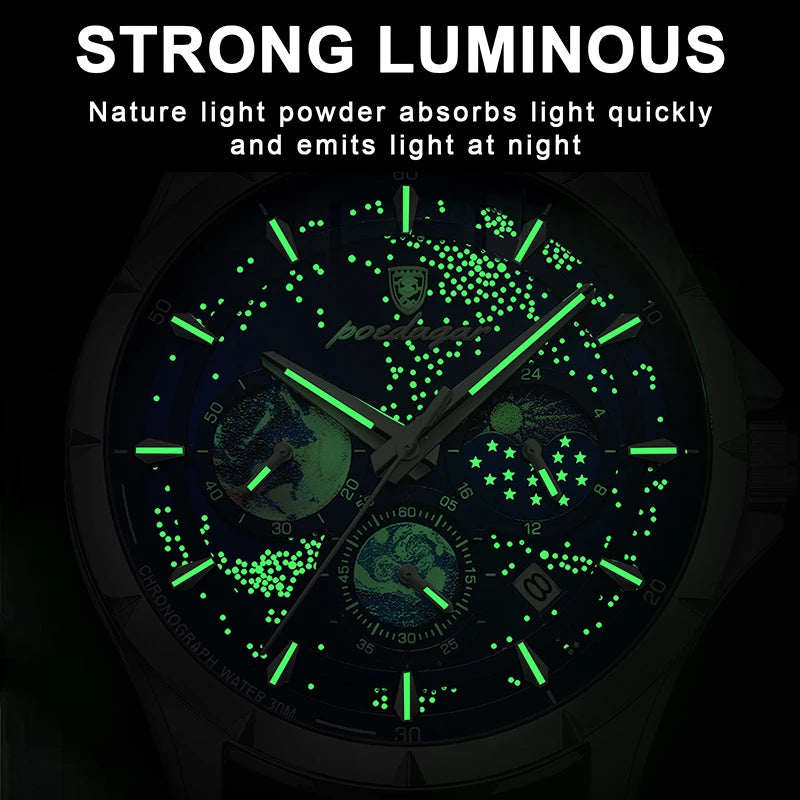 POEDAGAR Luminous Men Quartz Wristwatches Luxury Sport Stopwatch Waterproof Brand Male Clock Business Stainless Steel Man Montre