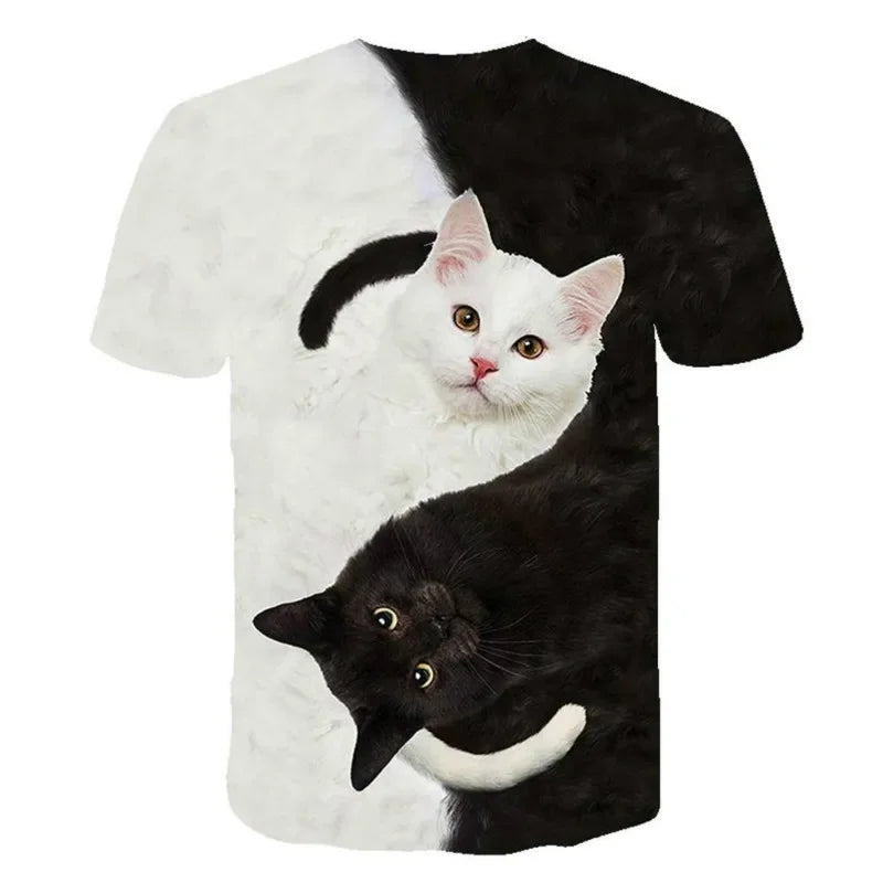 Men's and women's fashionable short sleeved T-shirt Harajuku 3D cat print shirt European and American size top summer new style